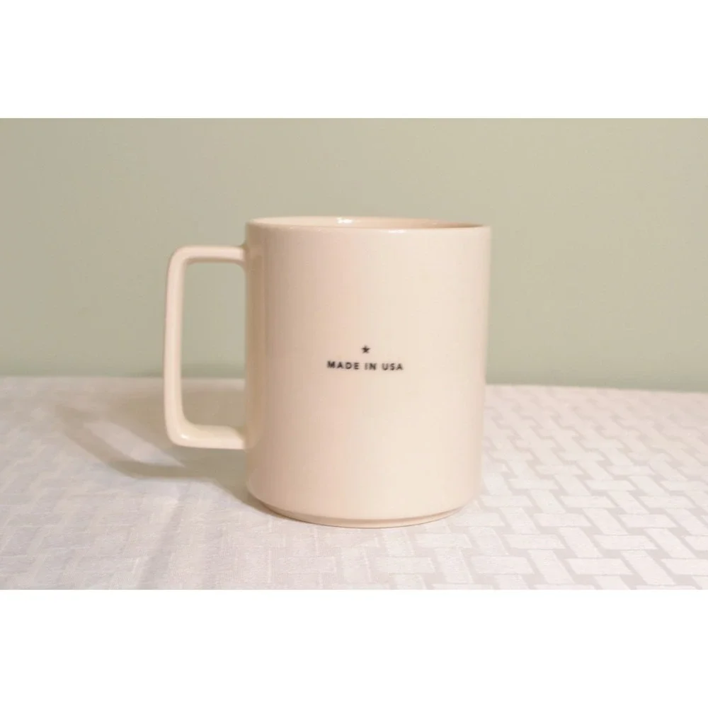 2015 Starbucks 14oz Ivory Ceramic Mug, Black Siren logo, Square Handle, USA